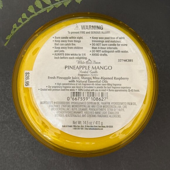 BBW Pineapple Mango White Barn Bath & Body Works 3 Wick Candle - Picture 10 of 10